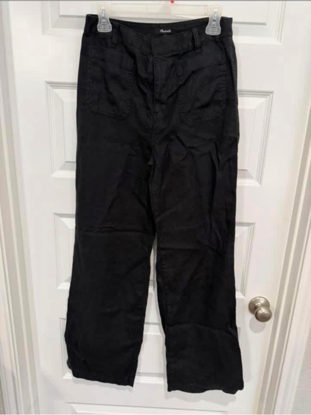 Madewell Black Patch Pocket Flare Pant in 100% linen